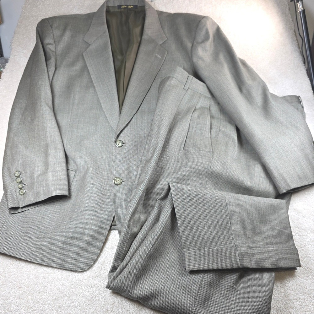 Valentino Garavani Suit Mens Gray Micro Pattern Pleated Pants 32x29 Made Italy